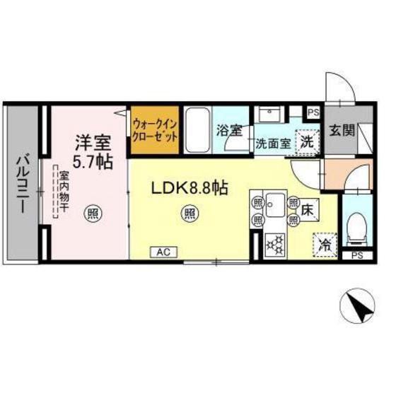 D-ROOM庚午中(1LDK/1階)の間取り写真