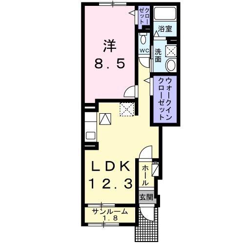 カルム 高砂(1LDK/1階)の間取り写真