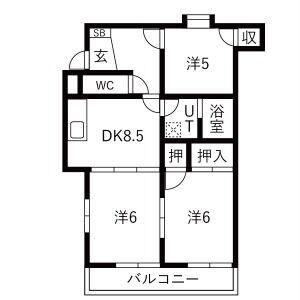 パークス角五郎(2LDK/1階)の間取り写真