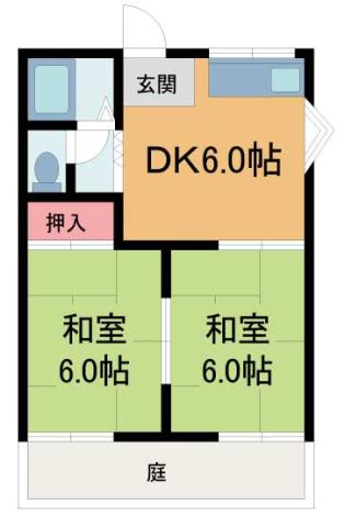 安井ハイツ(2DK/1階)の間取り写真