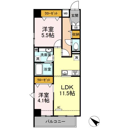 PLUMERIA(2LDK/1階)の間取り写真
