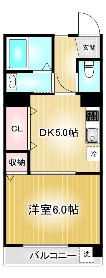 グランドマンション向陽(1DK/2階)の間取り写真