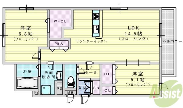 イー・ヒローズ(2LDK/1階)の間取り写真