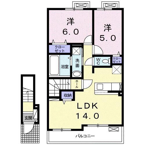 ユニットロル法鏡寺 B(2LDK/2階)の間取り写真