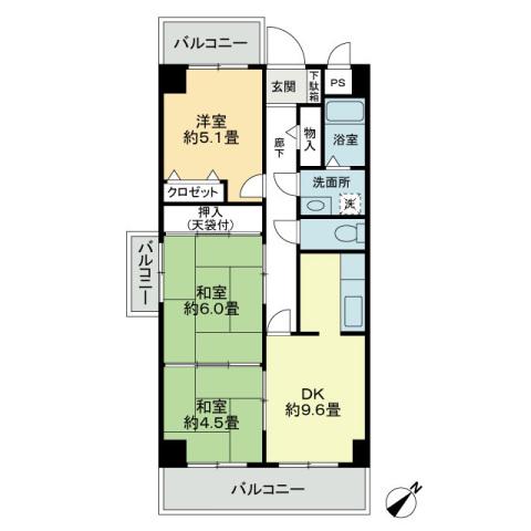 プラージュ司(3DK/3階)の間取り写真