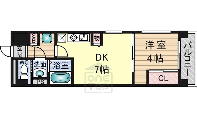ランティエ茨木大手町(1DK/9階)の間取り写真