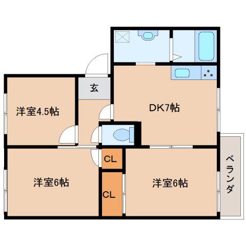 デイアスA(3DK/2階)の間取り写真