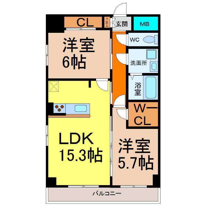 GRANDUKE丸田町(2LDK/11階)の間取り写真