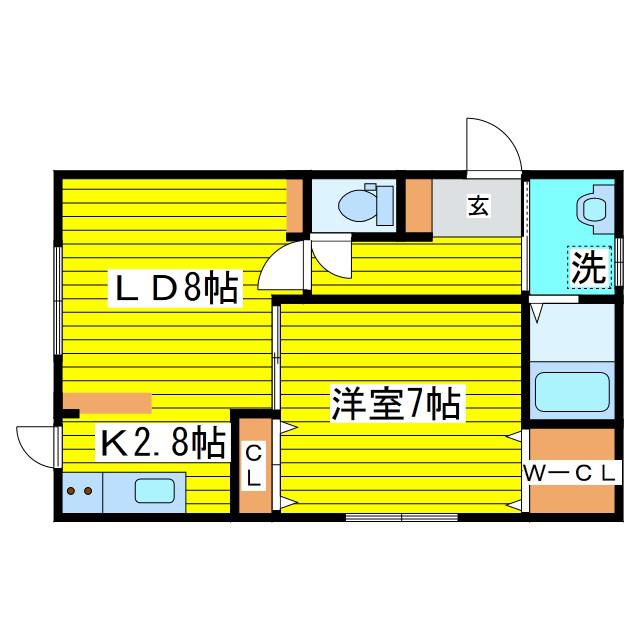 アリビオ伏古(1LDK/2階)の間取り写真