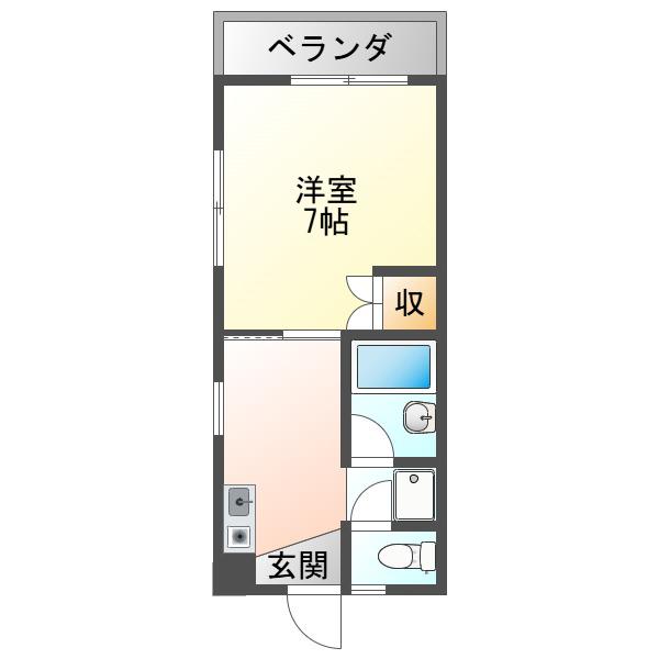 THビル(1K/4階)の間取り写真