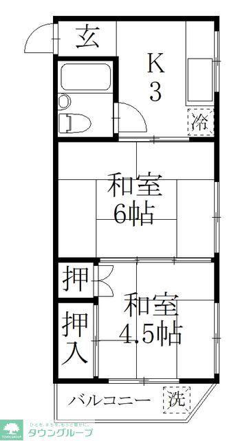 第6小山コーポ(2K/2階)の間取り写真