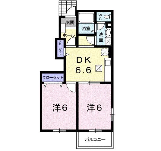 クレアトゥール B(2DK/1階)の間取り写真