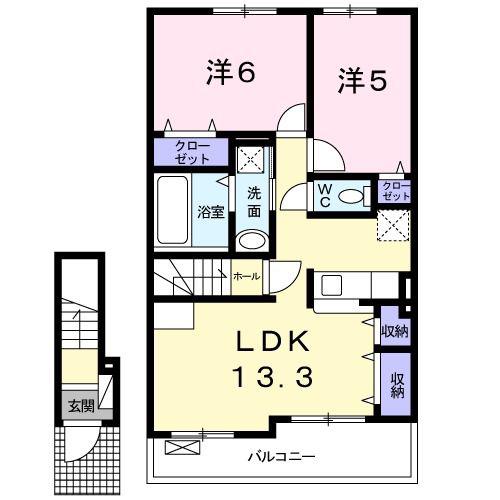 ドット ガジュマル A(2LDK/2階)の間取り写真