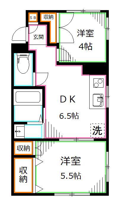 パラッツオカメリア(2DK/1階)の間取り写真