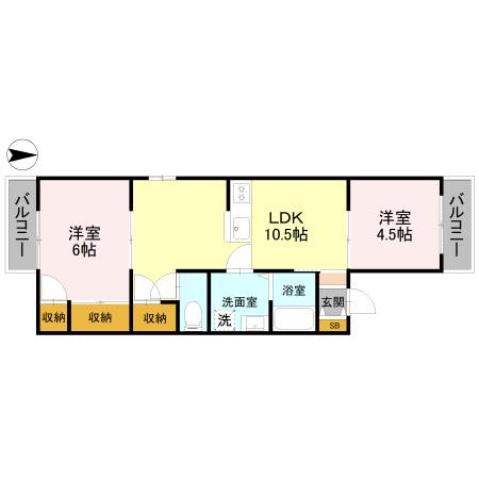 シグナハイツB棟(2LDK/1階)の間取り写真