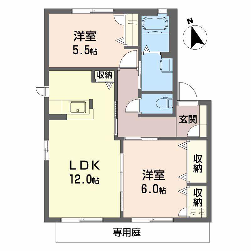 サンビーム串山 D棟(2LDK/1階)の間取り写真