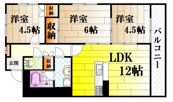 COMFORTABLE(3LDK/3階)の間取り写真