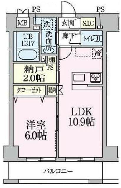 SERENTIO(1SLDK/8階)の間取り写真