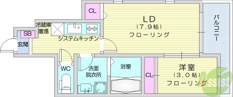 GRAND FAMILLE(1SK/1階)の間取り写真