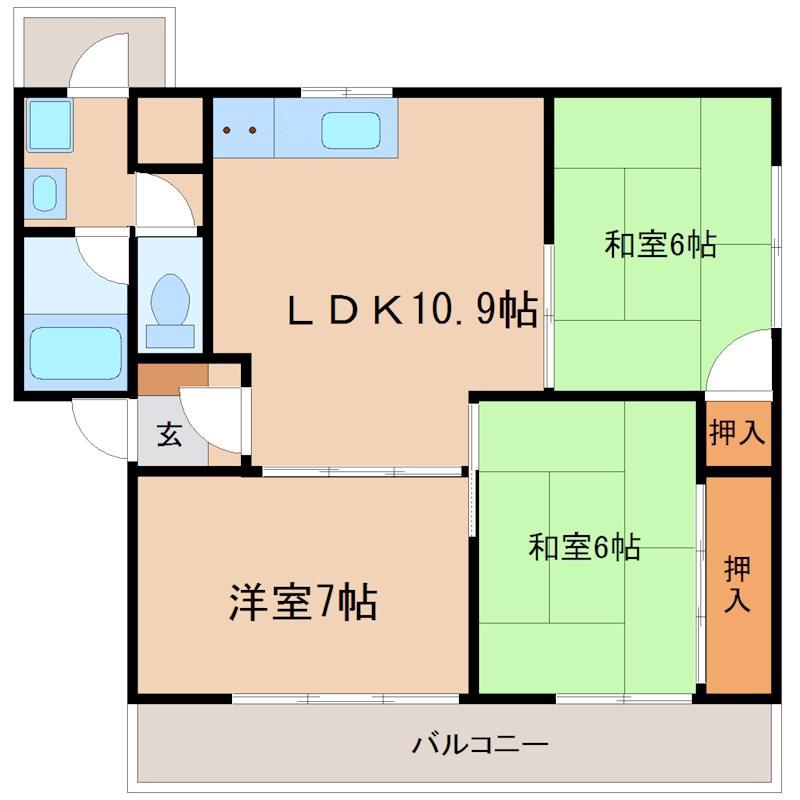 ジュエル伊勢(3LDK/1階)の間取り写真