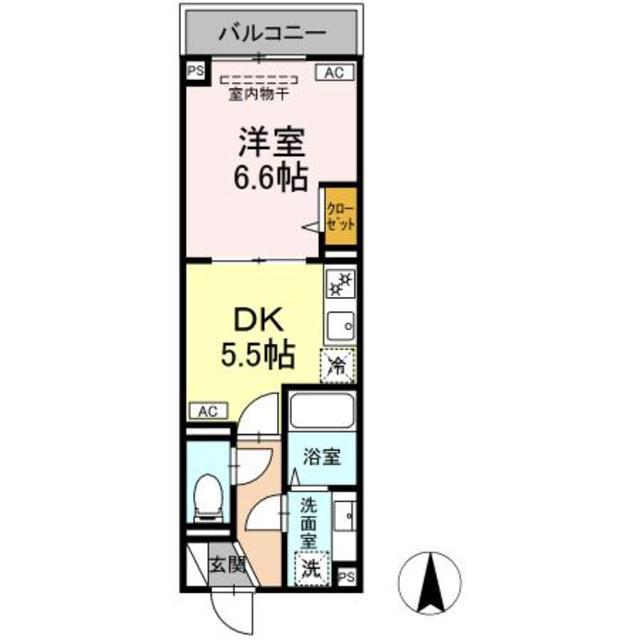 ルリアン北小岩III(1DK/2階)の間取り写真