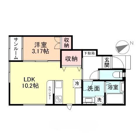 ル・アンジュ長江 A棟(1LDK/1階)の間取り写真