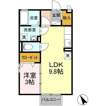 サンメゾン河村V棟(1LDK/2階)の間取り写真