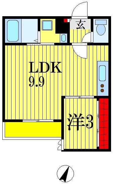 グランティック プライム ヴィラ エム(1LDK/1階)の間取り写真