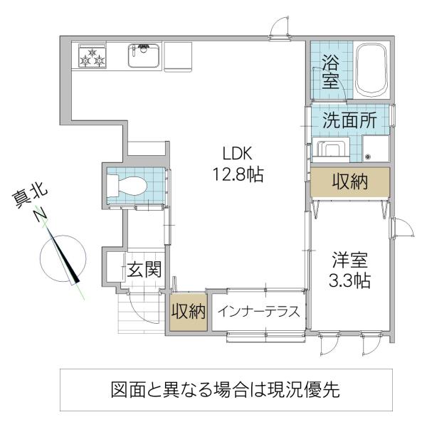 レーガベーネ千波 III A棟(1LDK/1階)の間取り写真