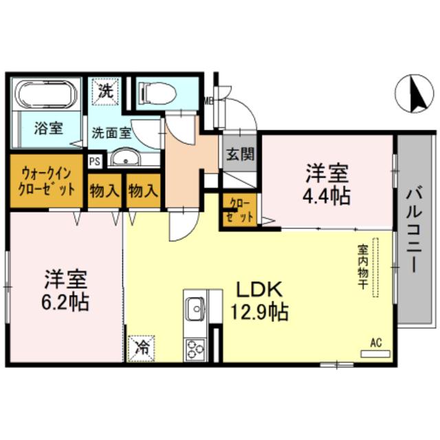 グランツ遠里小野(2LDK/2階)の間取り写真