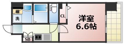ワールドアイ大阪城イーストII(1K/2階)の間取り写真