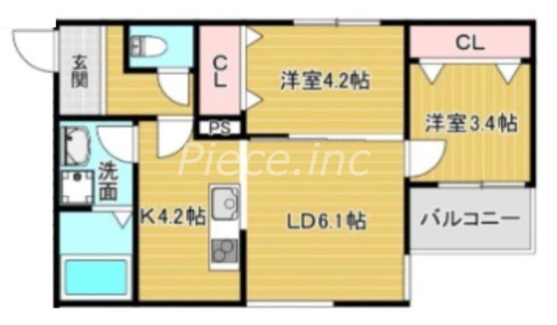 ピノコⅡ(2LDK/3階)の間取り写真