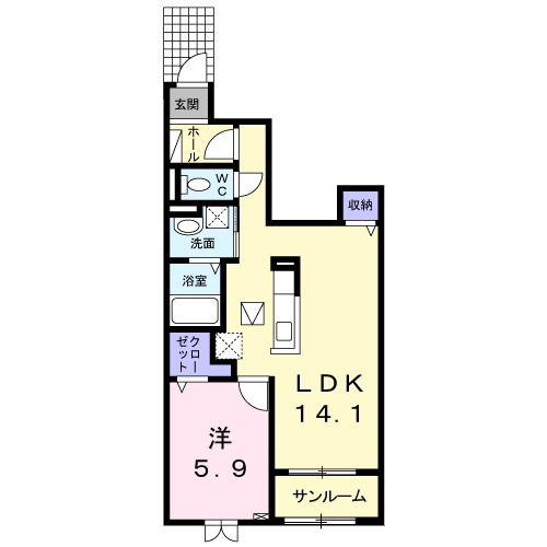 サンガーデン(1LDK/1階)の間取り写真
