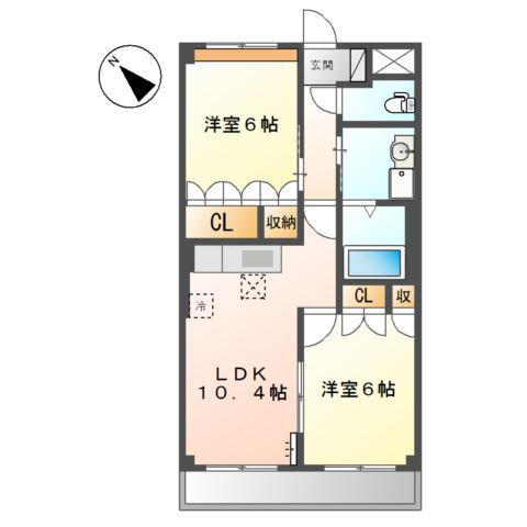 グラン・アムール弐番館(2LDK/1階)の間取り写真