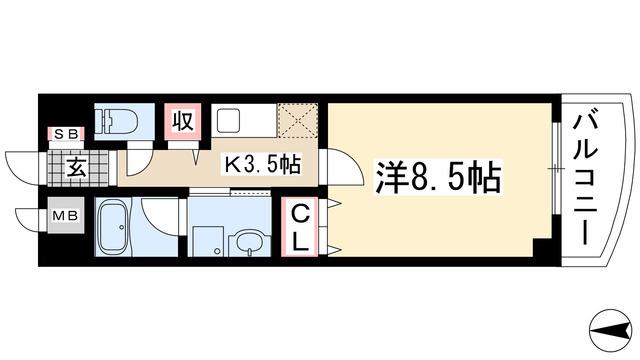 リバーサイド今尻(1K/2階)の間取り写真
