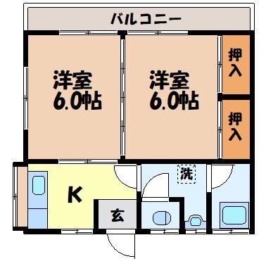 アセント弥生(2K/2階)の間取り写真