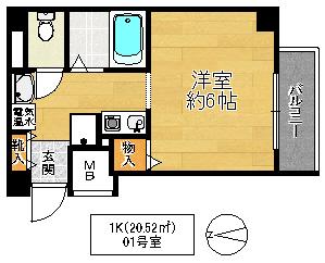 ジュネス高井田(1K/3階)の間取り写真