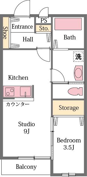 エバレット(1LDK/1階)の間取り写真
