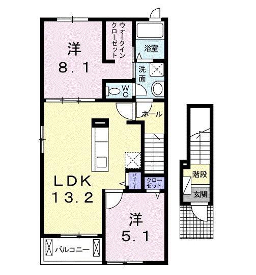 ブラウン窓香(2LDK/2階)の間取り写真