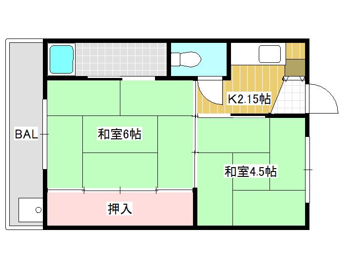 ビレッジハウス法善寺 3号棟(2K/1階)の間取り写真