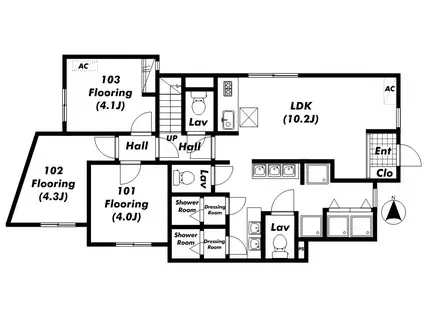 SUNNYSIDE INN辻堂II(1K/1階)の間取り写真