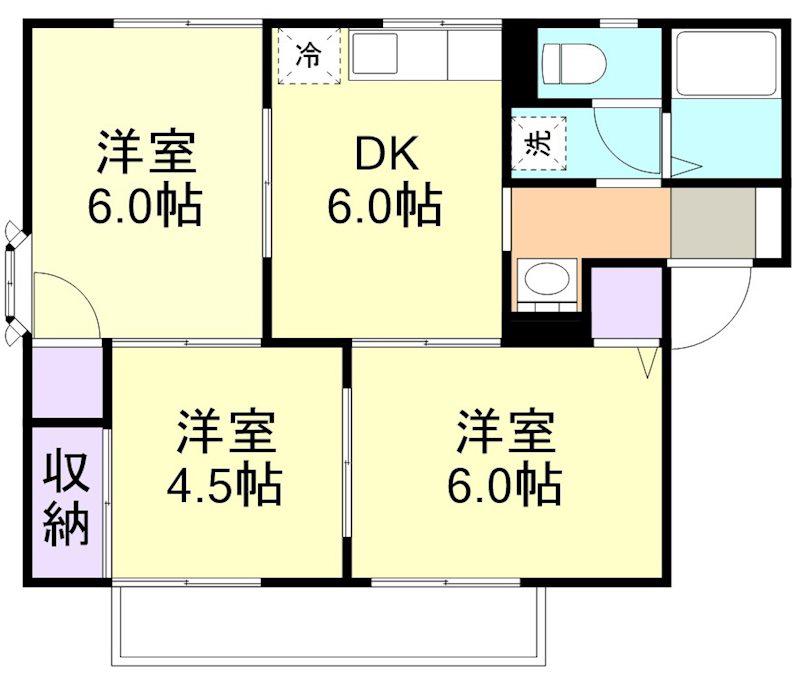 ラベンダーヒルズA棟(3DK/1階)の間取り写真