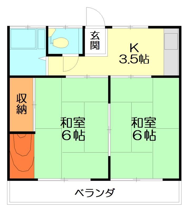 マンション西向浜(2K/2階)の間取り写真
