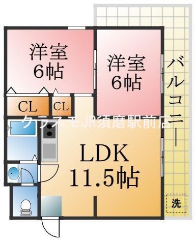 ダイバーシティ神戸長田C棟(2LDK/3階)の間取り写真