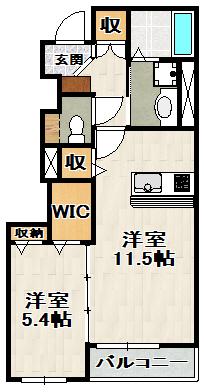 フォレスト宝塚I(1LDK/1階)の間取り写真