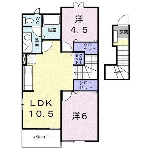コモド・タウン・M-B(2LDK/2階)の間取り写真