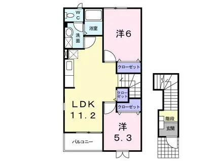 ジャルダン・ヴェール(2LDK/2階)の間取り写真