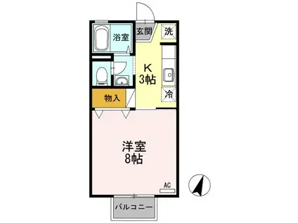 レインボーハイツ B棟(1K/2階)の間取り写真