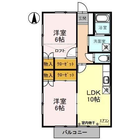 レディアンス熊谷(2LDK/2階)の間取り写真