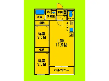 ヴィラ41ヤマテスイタ(2LDK/1階)の間取り写真